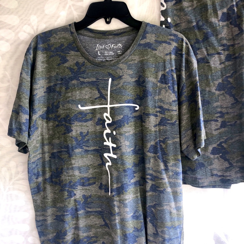 Camo tshirt “Faith” cross design